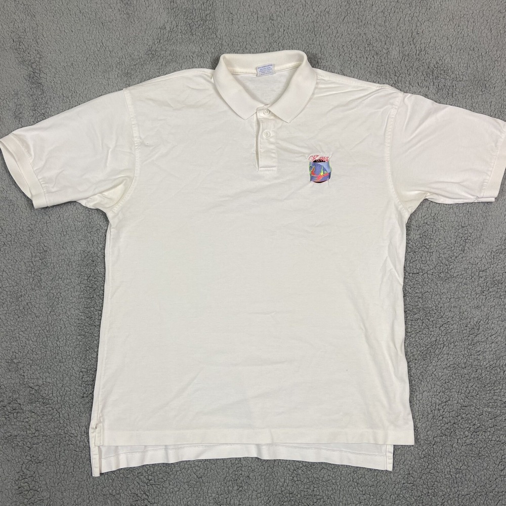 Vintage Crazy‎ Shirts Hawaii Mens Large White Kona Fish Embroidered Cotton Polo